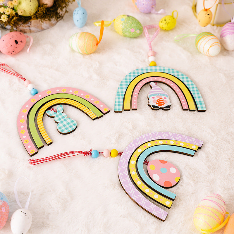 Wholesale Easter Wooden Rabbit Egg Hanging Accessories